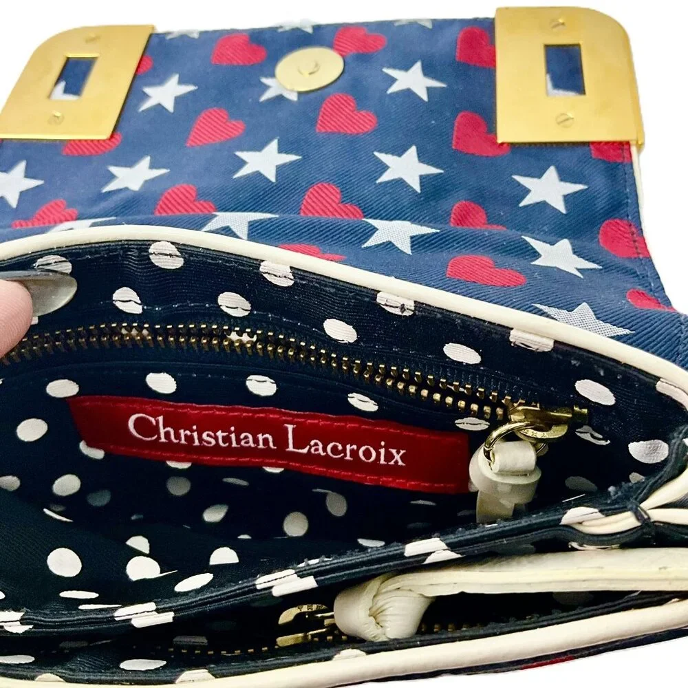 Christian Lacroix Mini Crossbody Bag Wallet Jeweled Hearts Stars Vintage Italy - Picture 4 of 10